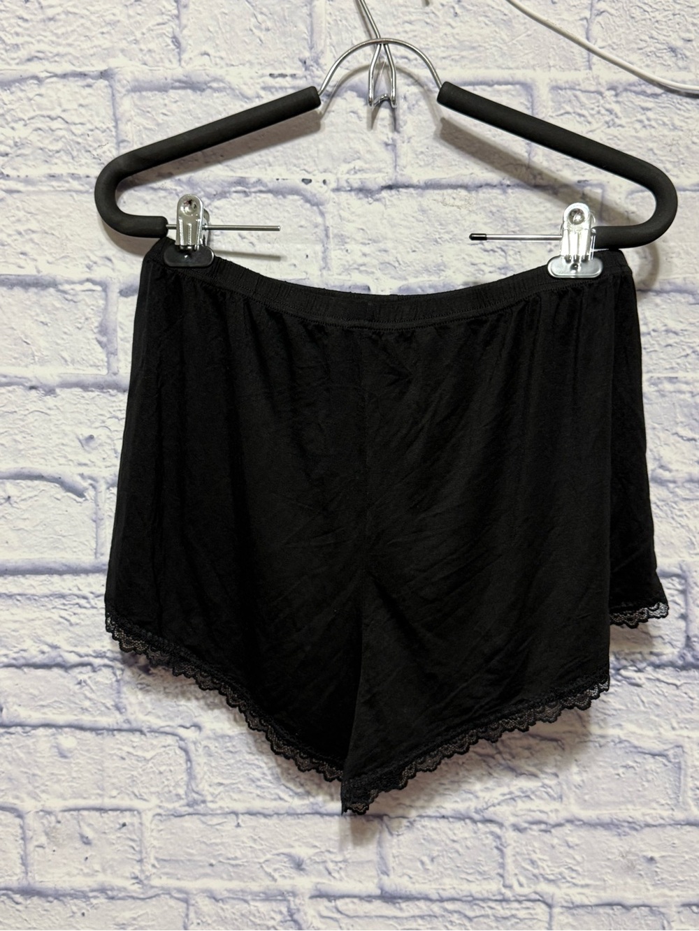 Superdown black lace trim pajama shorts